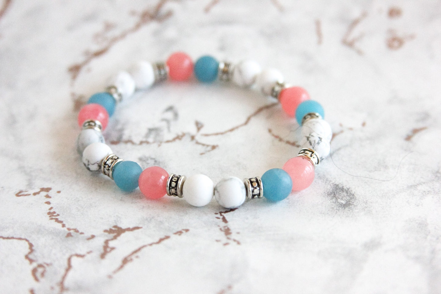 Infant Loss Memorial Howlite Bracelet with Pink & Blue Jade