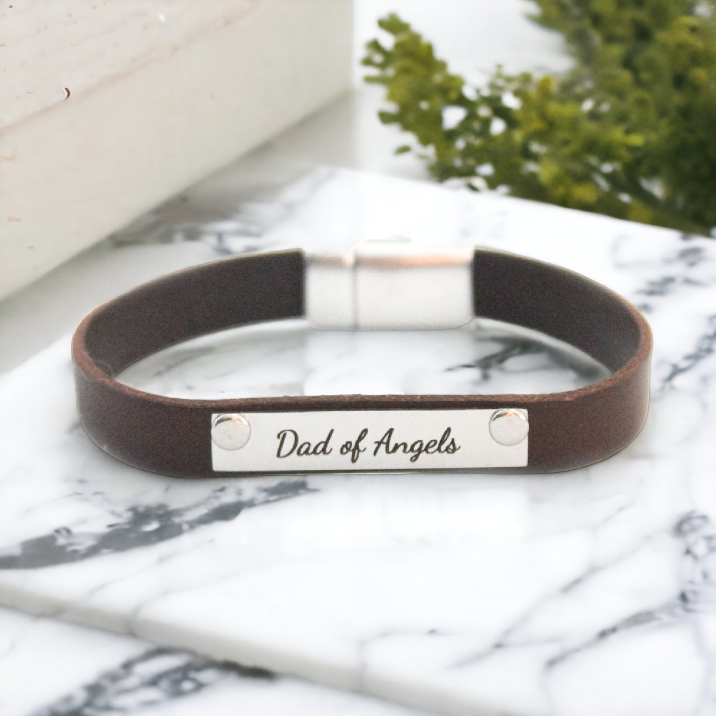 Dad of Angels Leather Bracelet