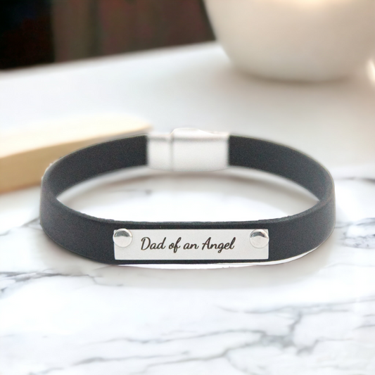 Dad of an Angel Leather Bracelet