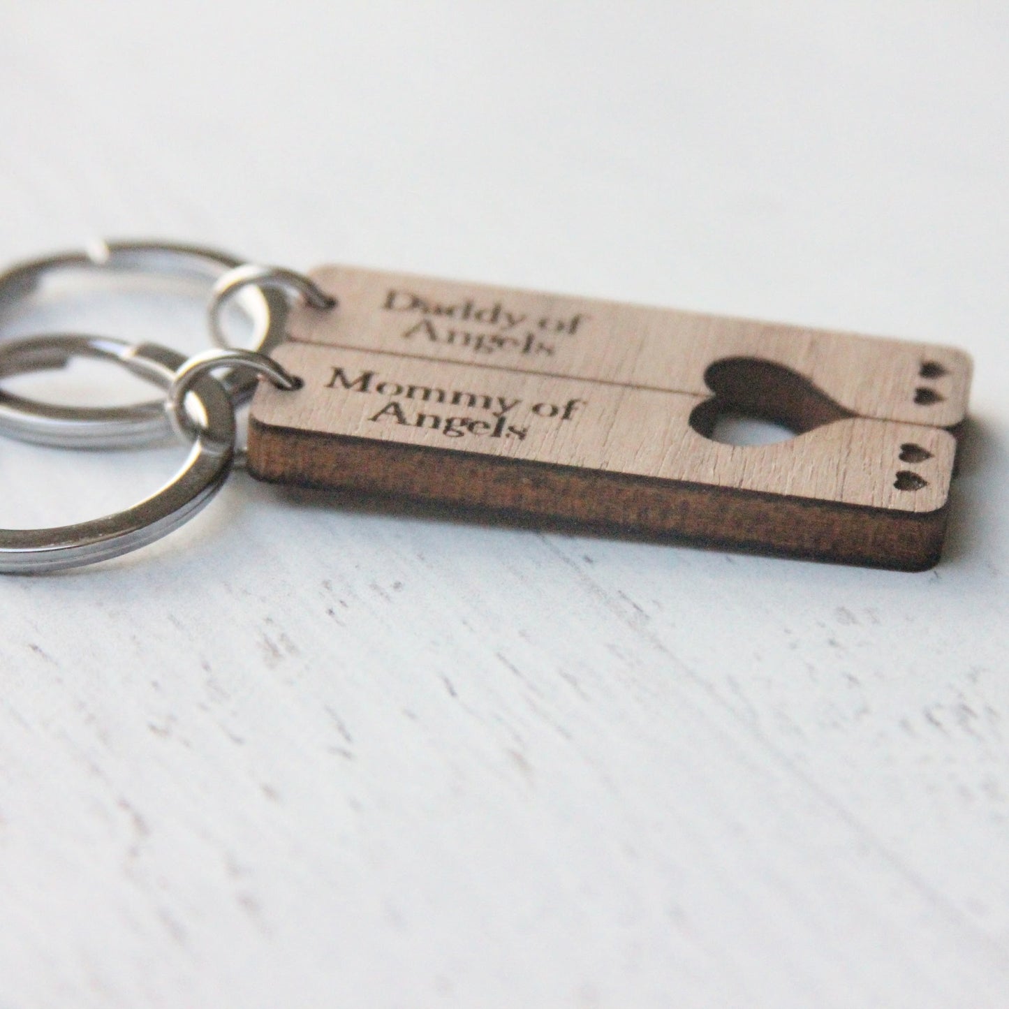 Infant Loss Heart Wood Keychain