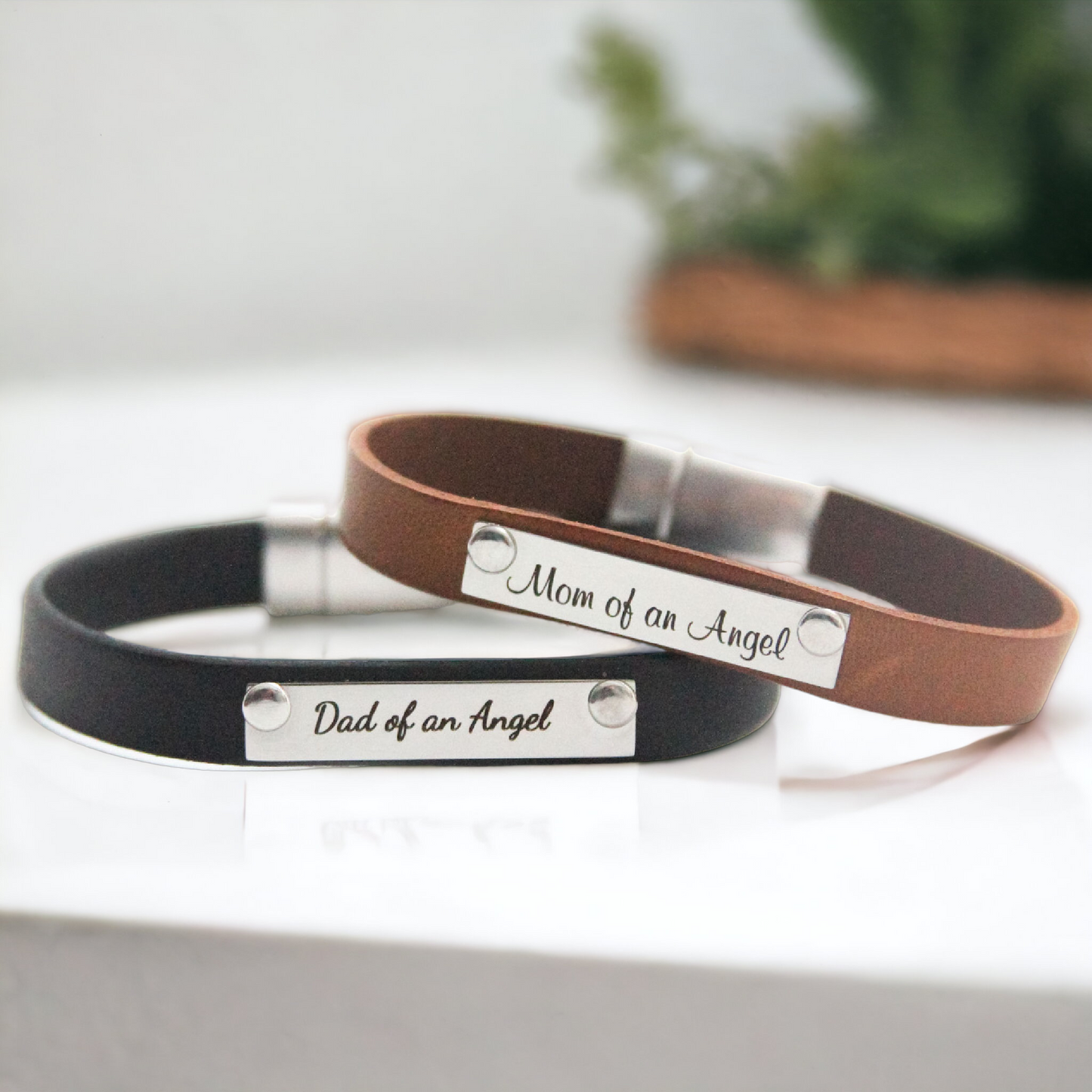 Mom and Dad of an Angel Leather Bracelet Set