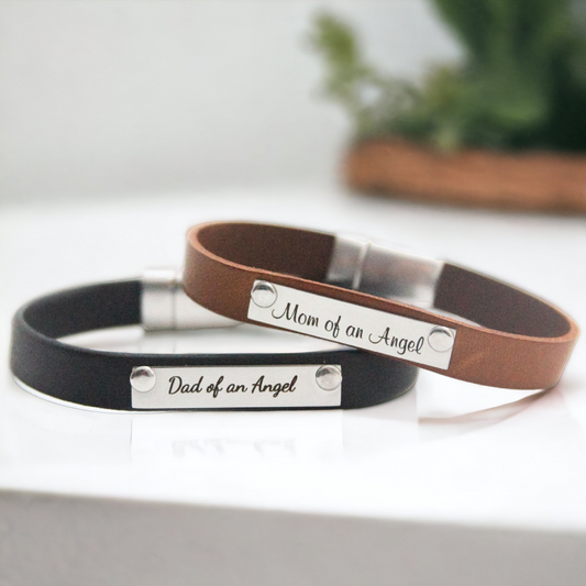 Mom and Dad of an Angel Leather Bracelet Set