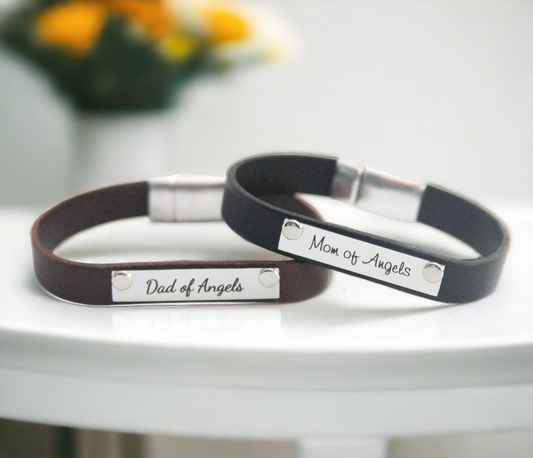 Mom and Dad of Angels Leather Bracelet Set