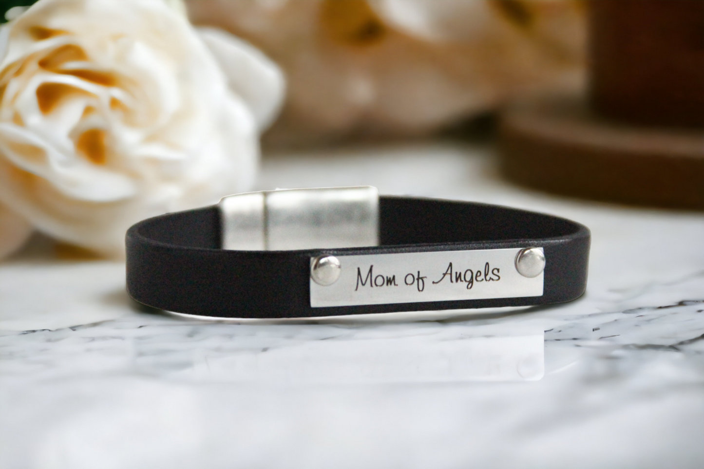 Mom of Angels Leather Bracelet