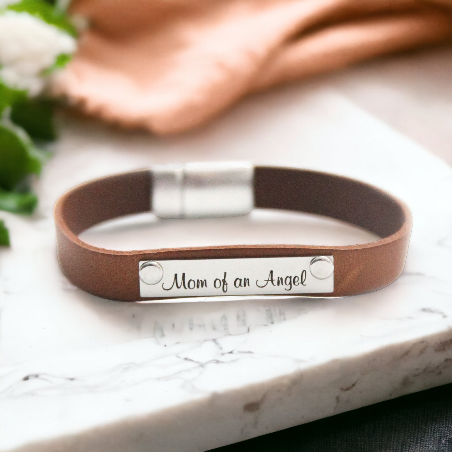 Mom of an Angel Leather Bracelet