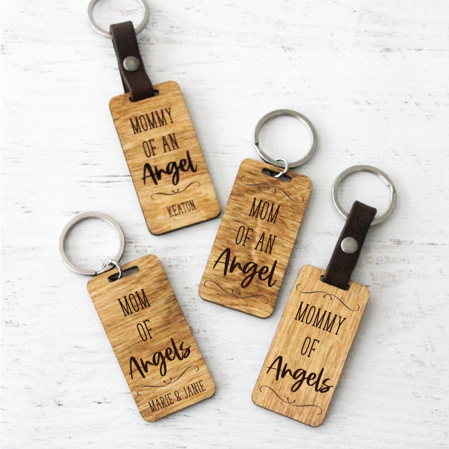 Mom of an Angel Wood Keychain