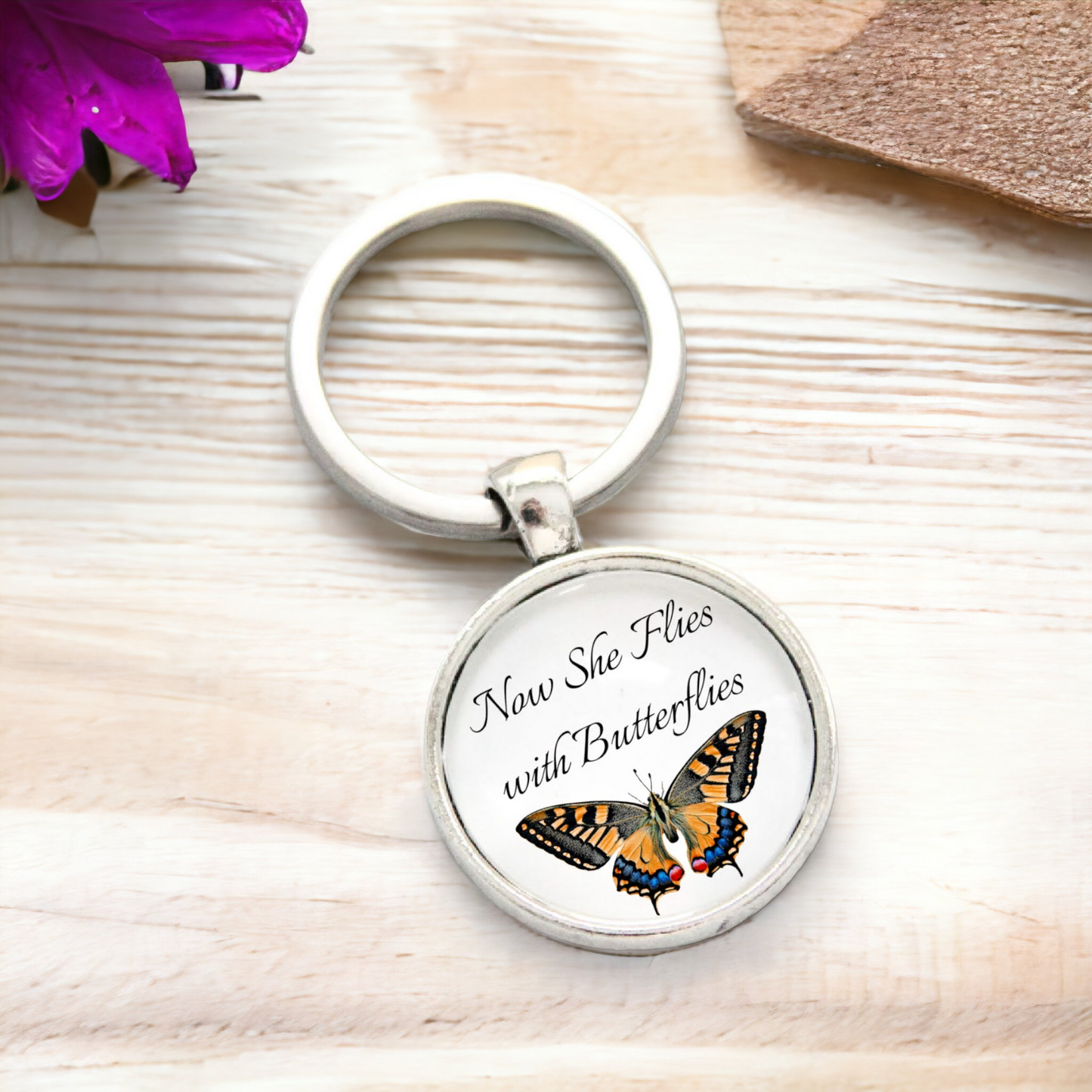 Now She Flies with Butterflies Keychain