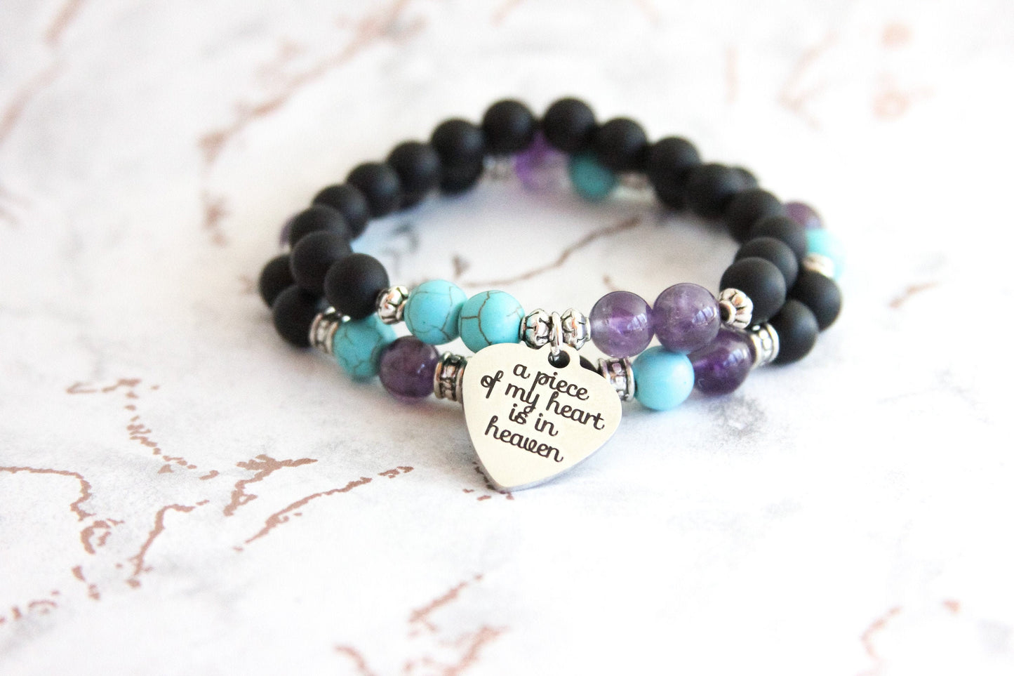 Suicide Loss & Black Onyx Memorial Bracelet Stack