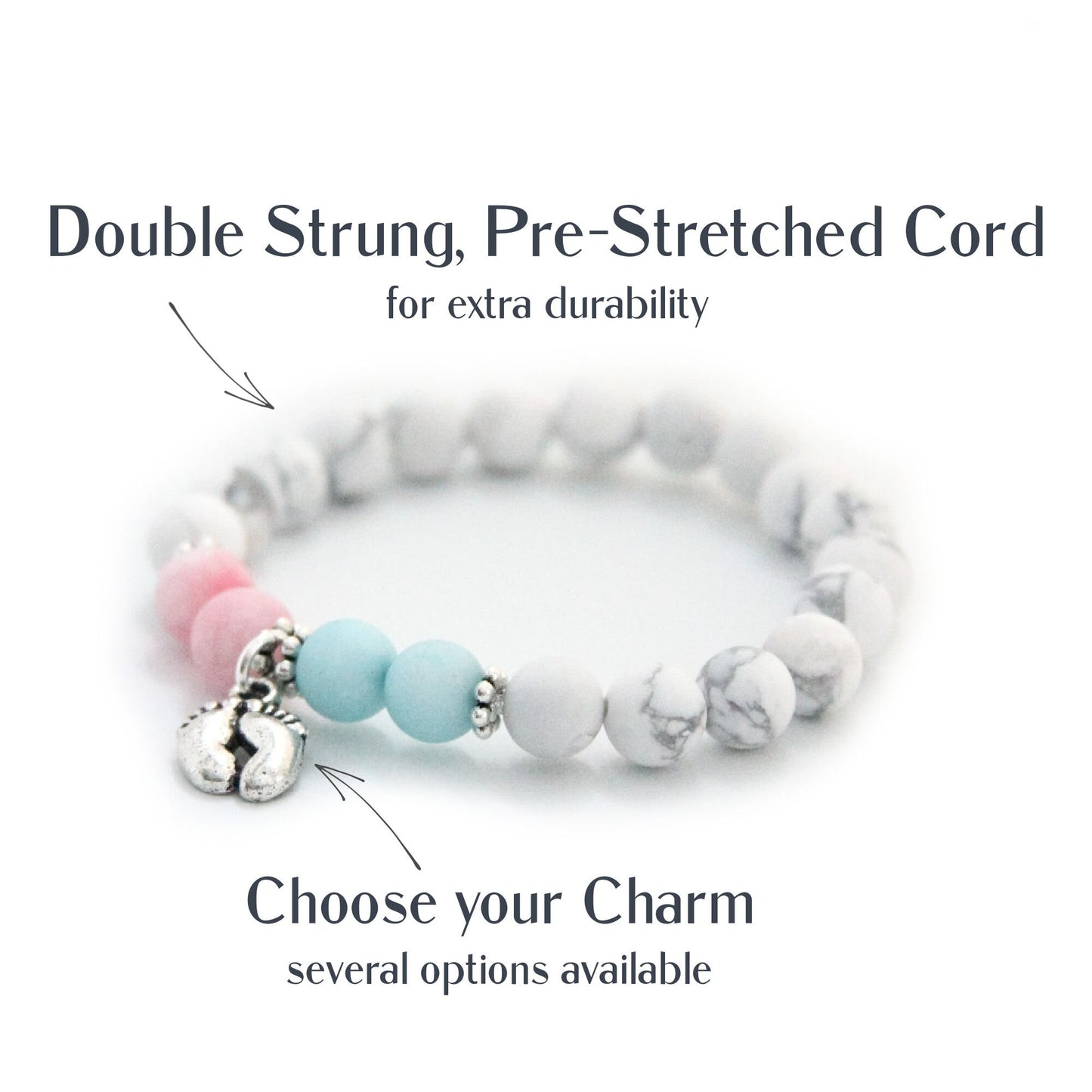 Infant Loss Howlite Charm Bracelet with Pink & Blue Jade