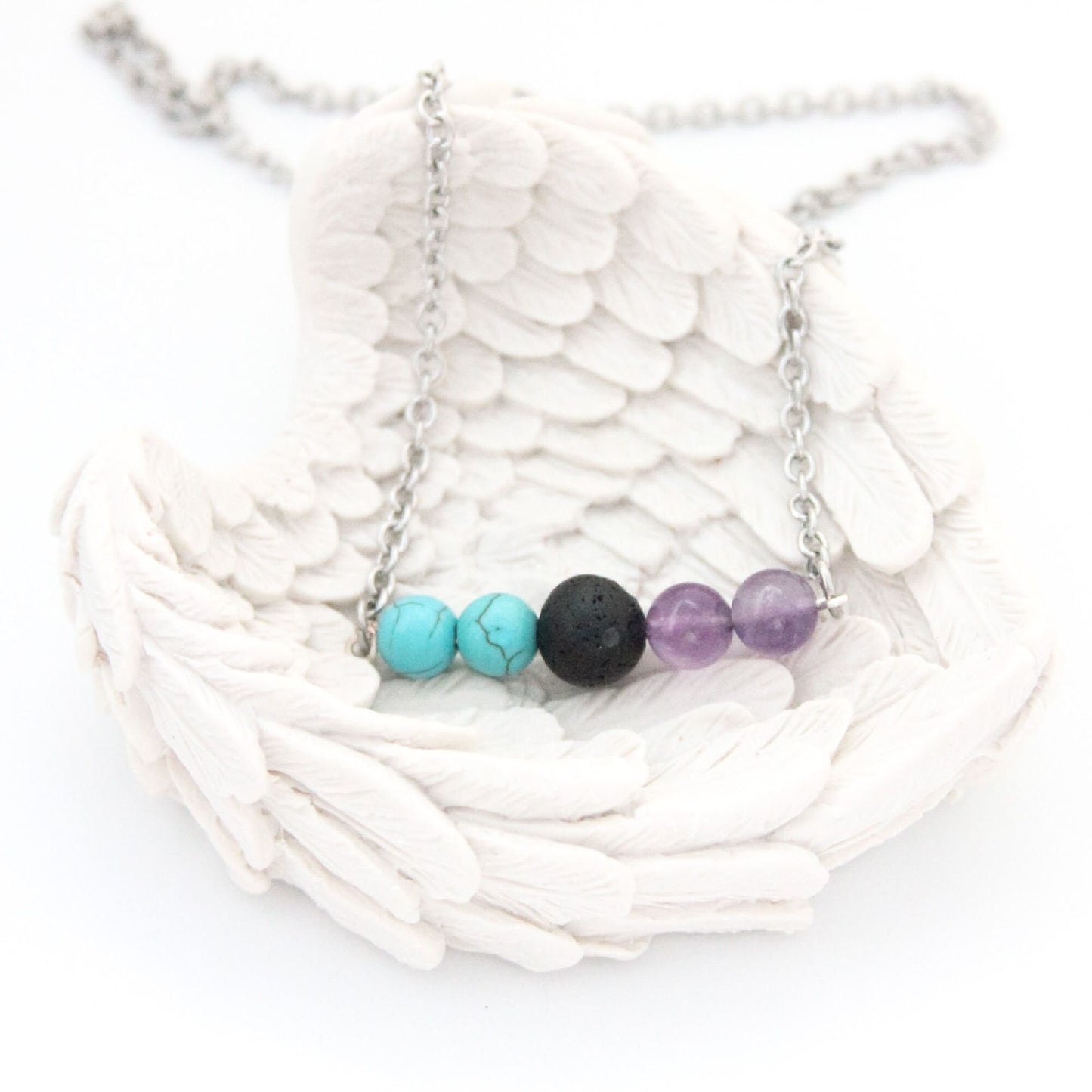 Suicide Awareness Diffuser Necklace with Amethyst & Turquoise Howlite