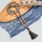 Root Chakra Botswana Agate & Smoky Quartz 108 Bead Zen Mala Knotted Necklace with Tassel