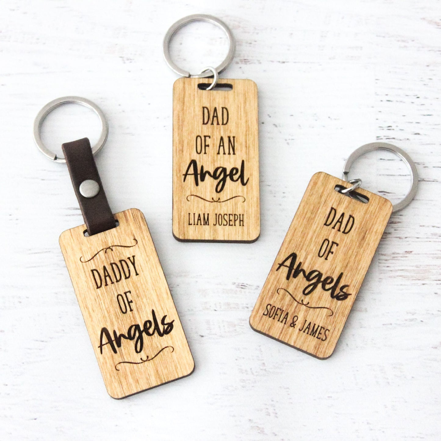 Dad of an Angel Wood Keychain