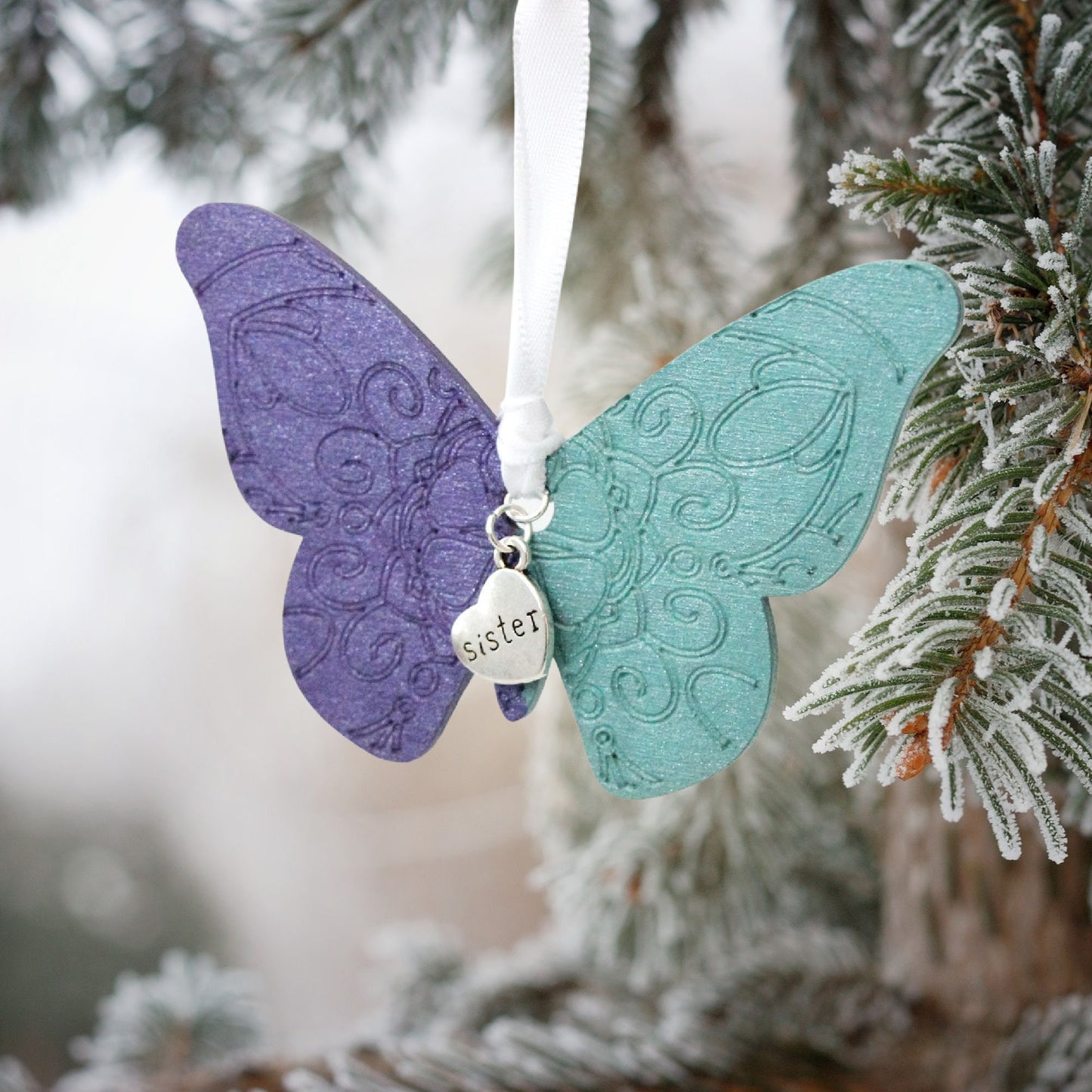 Purple and Teal Butterfly Memorial Ornament